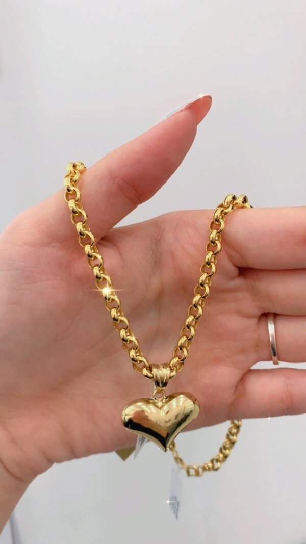 Cadena rolo con corazón 10k