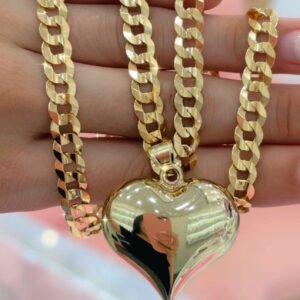Cadena sólida 7mm con dije de corazón.