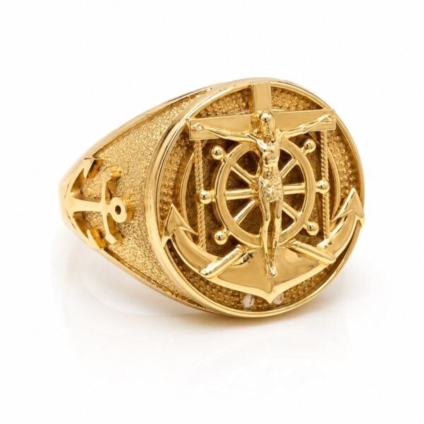 Anillo Hombre Ancla Crucifijo Solido 14k Size 11'' Weight 14.8gr