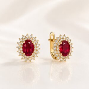 Aretes Lady Di 2 Rojo CZ 14k Weight 3.4gr