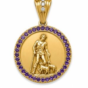 0fd8aac3-82db-4a52-93e1-08deee00cdd5.jpg Dije St. Lazaro Placa CZ Morado 14k Weight 2.4gr