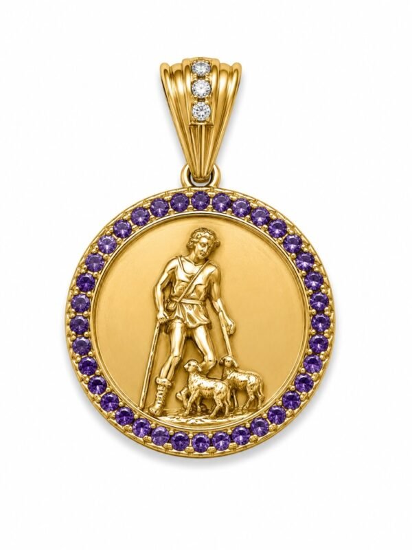 Dije St. Lazaro Placa CZ Morado 14k Weight 2.4gr