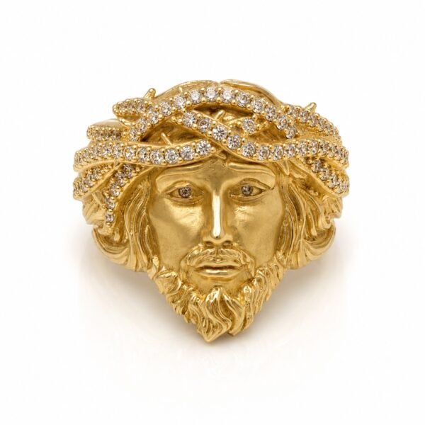 Anillo De Hombre Cabeza Jesus CZ 14k Size 10 Weight 8.4gr