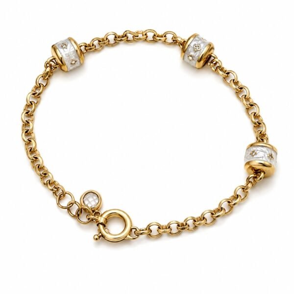Manilla Fancy LV Piedra Blanca Anier 14k Size 8'' Weight 11.3gr