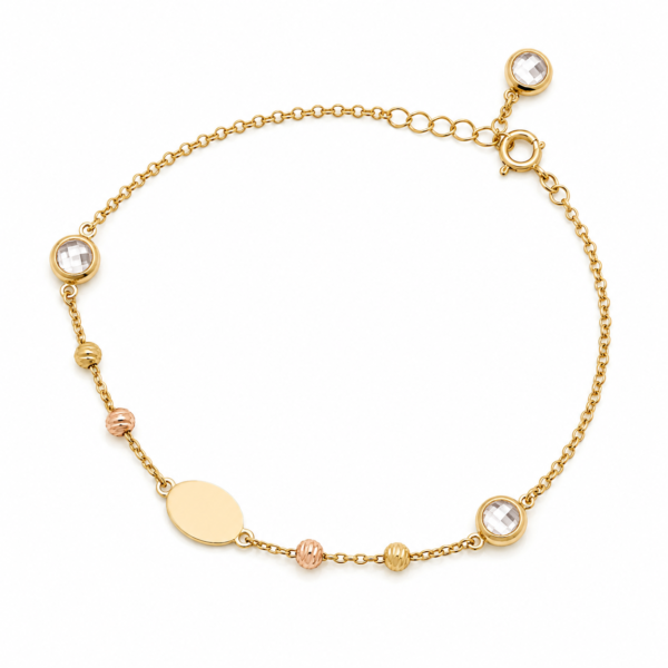 Manilla Fancy Placa Bolas 14k Size 7'' Weight 2.7gr