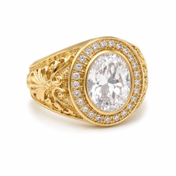 Anillo Hombre White CZ Oval Blanca 14k Weight 10.6gr Size 11