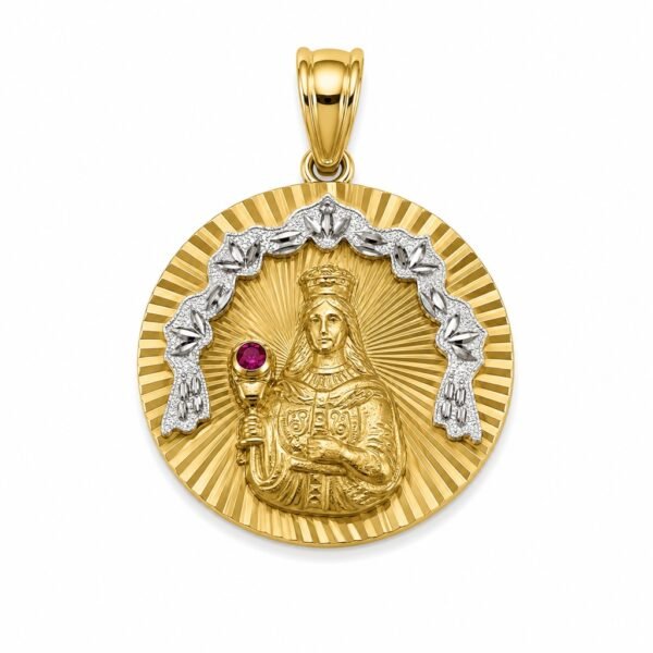 Dije Virgen Santa Barbara Circulo Medio CZ YF 10k Weight 4.3gr