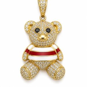 Dije Oso Pave CZ Camisa Rayas 10k Weight 4.9gr