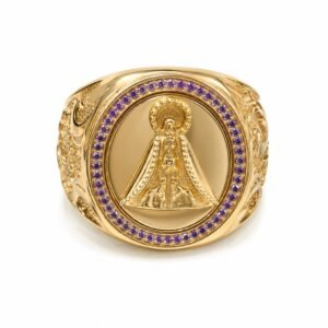 Anillo De Hombre San Lazaro Borde Pave Morado 14k Size 11 Weight 14.8gr