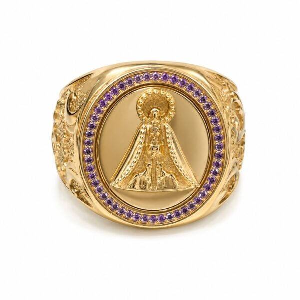 Anillo De Hombre San Lazaro Borde Pave Morado 14k Size 11 Weight 14.8gr