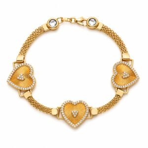 Manilla Malla Triple Corazones CZ 14k Weight 7.3gr Size 7.5