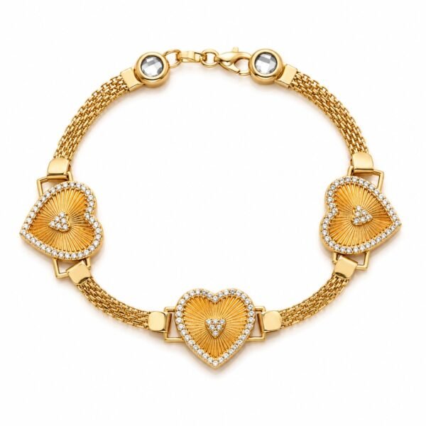 Manilla Malla Triple Corazones CZ 14k Weight 7.3gr Size 7.5