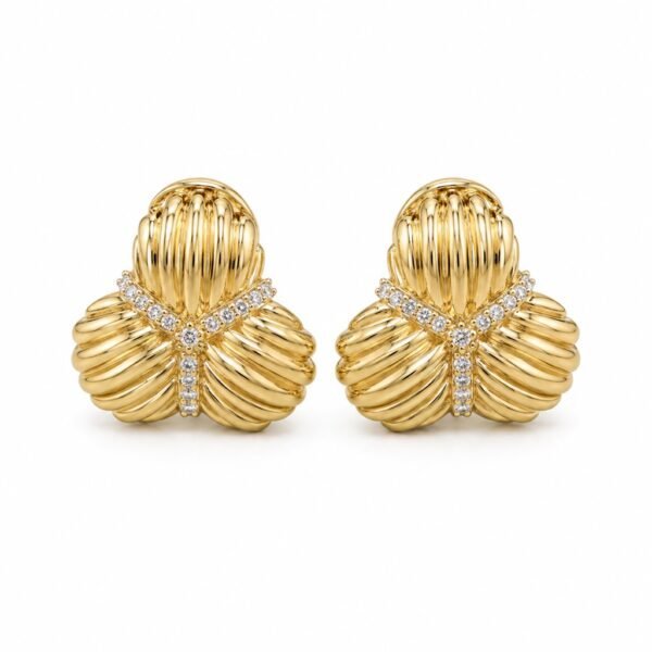 Aretes Acanalado CZ Cierre Omega Rose 10k Weigth 3.5gr