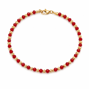 Manilla Red and Gold Beaded 14k Size 7.5'' Weight 3.8gr