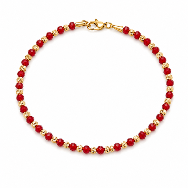 Manilla Red and Gold Beaded 14k Size 7.5'' Weight 3.8gr
