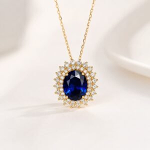 Dije Lady Di Azul/Rojo CZ 14k Weight 2.2gr