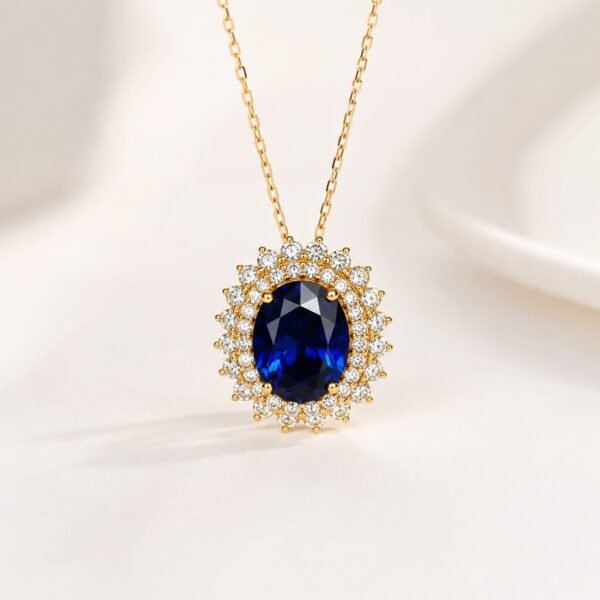 Dije Lady Di Azul/Rojo CZ 14k Weight 2.2gr