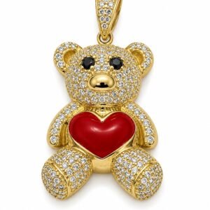 Dije Oso Pave CZ Corazon Rojo 10k Weight 4.6gr