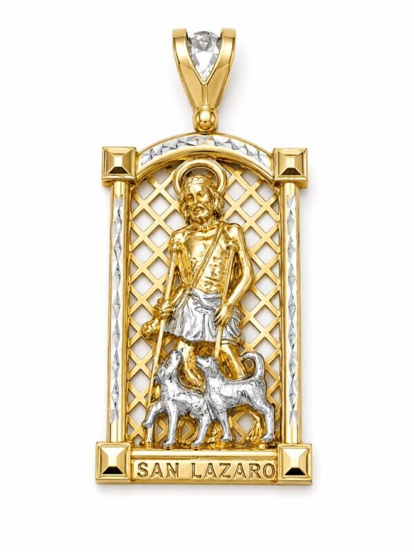 Dije St. Lazaro Solido 2 Colores Fondo Reja 14k Weight 31.3gr