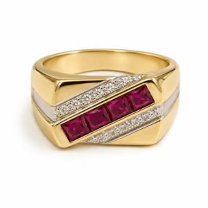 9441b53b-2faf-4ec1-139e-08deddbe44ed.jpg Anillo Hombre White CZ Mas Rojo Diagonal 10k Weight 6.9gr Size 10