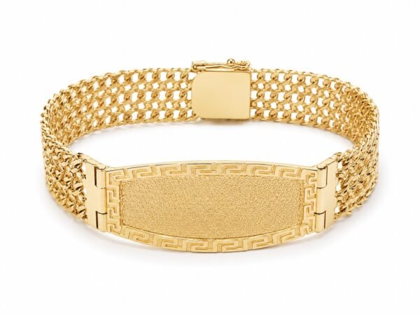 Manilla Placa Cuadrada Borde Greco 14K Size 8 Weight 34.7gr
