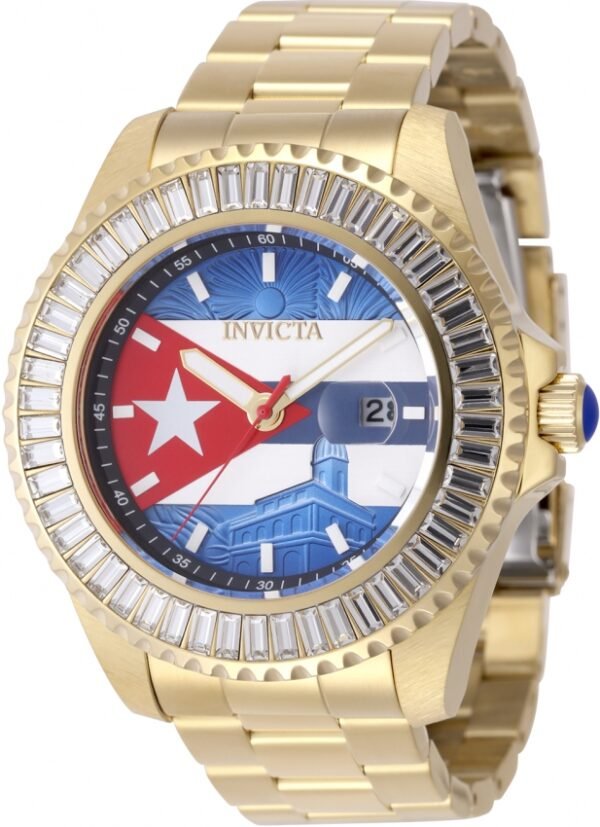 Reloj Invicta Hombre Full Dorado Bandera Cuba CVC125