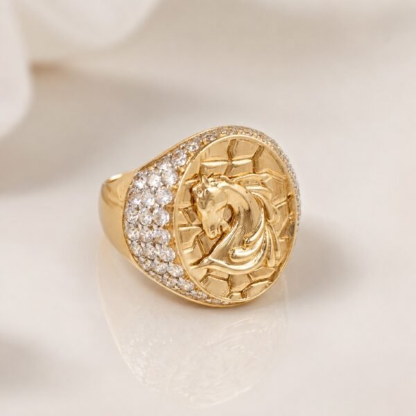 Anillo De Hombre Caballo Oval Borde Full CZ 10k Size 10 Weight 8.5gr