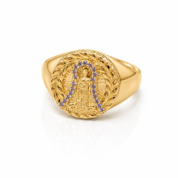 Anillo Hombre San Lazaro Borde Morado Circulo CZ 10k Size 11.5 Weight 4.2gr