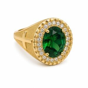Anillo Hombre Piedra Verde CZ 14k Size 11 Weight 8.3gr