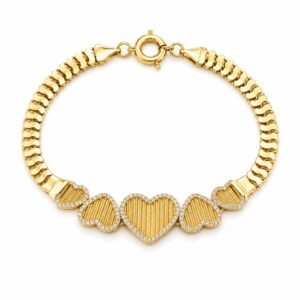 Manilla Mix Corazones Borde CZ 14k Weight 8.2gr Size 7.5