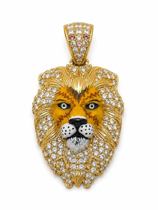 Dije Leon Cara Detail Colores CZ 10k Weight 3.2gr