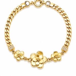 Manilla Triple Flores CZ Cuban Link Hollow 14k Weight 5.9gr Size 7.5