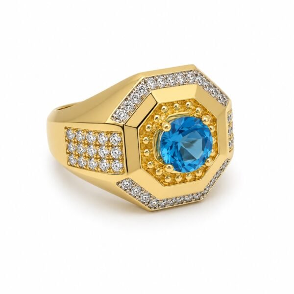Anillo De Hombre Octagono Piedra Centro Azul 14k Size 10.5 Weight 7gr