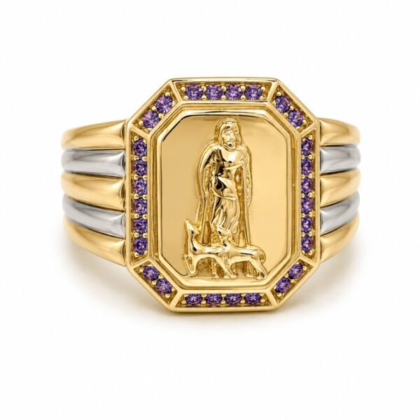 Anillo De Hombre S. Lazaro CZ Morado 14k Size 11 Weight 9gr