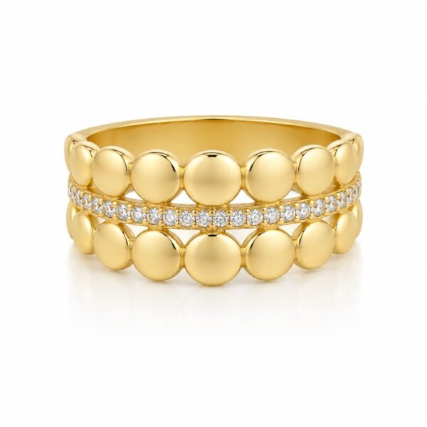Anillo  Mujer Bolitas con Aro Piedras 14k Size 5 Weight 1.8gr