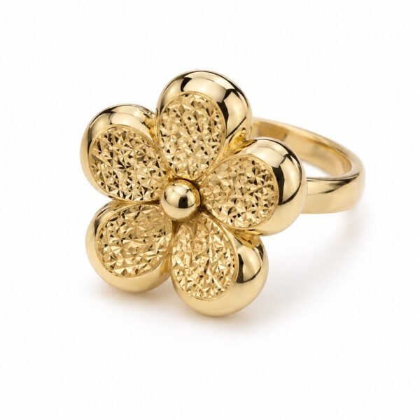 Anillo  Flor Corte Diamantado 14k Size 7 Weight 4.1gr