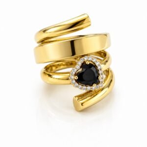 Anillo Mujer Espiral Piedra Negra Rose 10k Size 6 Weight 5.9gr