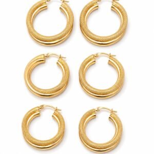 argollas Trio Fancy Mix Nevadas y Lisas YF 10K Weight 9.4gr