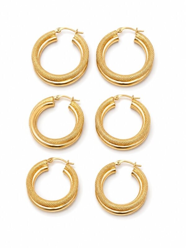 argollas Trio Fancy Mix Nevadas y Lisas YF 10K Weight 9.4gr