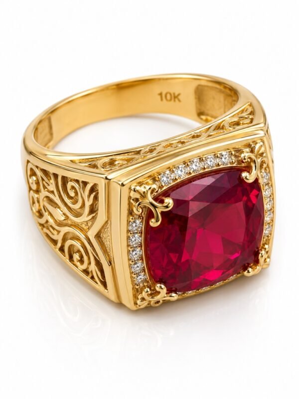 Anillo Hombre Fancy Piedra Roja 10k Weight 11.9gr Size 11