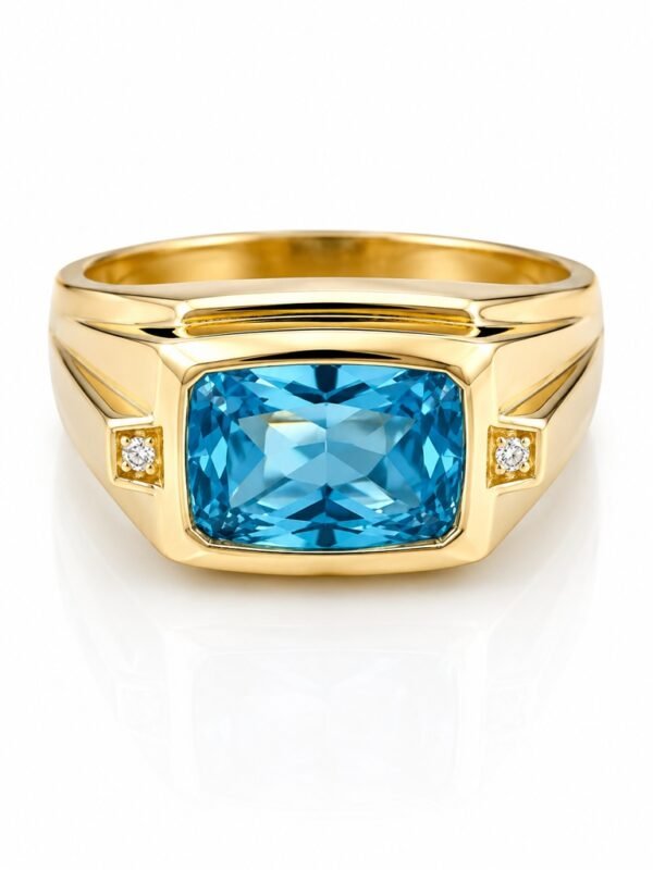 Anillo  Hombre Piedra Azul Marino Rectangular 10k Size 11 Weight 9gr