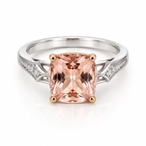 228801a2-bc4b-4f82-7b35-08df03768314.jpg Anillo Oro Blanco Piedra Rosa Borde Pave 14k Weight 4.4gr Size 8''