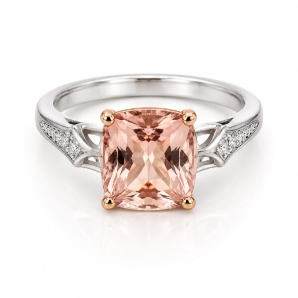 Anillo Oro Blanco Piedra Rosa Borde Pave 14k Weight 4.4gr Size 8''