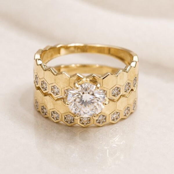 Anillo Duo Compromiso Fancy CZ 10k Size 7 Weight 4gr