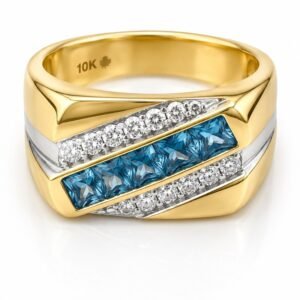 28061545-680c-475b-7999-08df03768314.jpg Anillo Hombre White CZ mas Azul Diagonal 10k Size 10 Weight 7.3gr