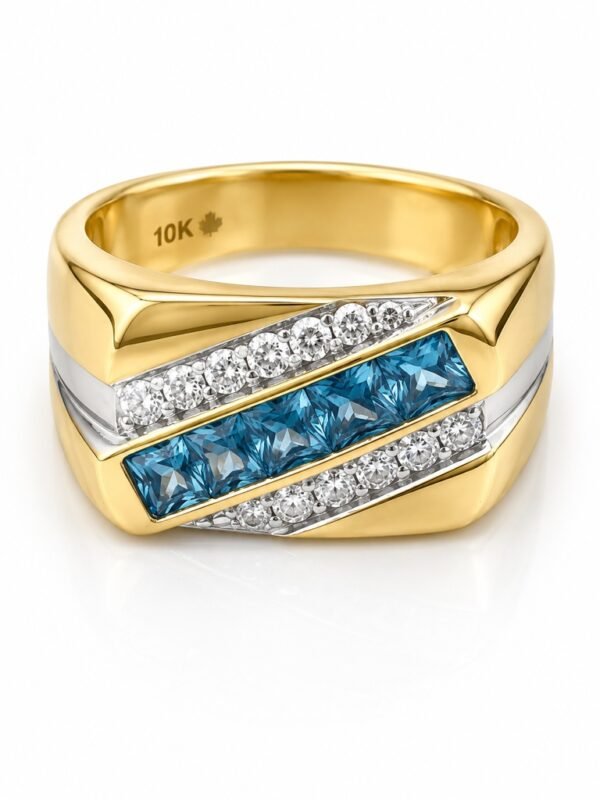 Anillo  Hombre White CZ mas Azul Diagonal 10k Size 10 Weight 7.3gr