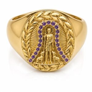 3bded925-3cb2-45bc-6084-08def2f21793.jpg Anillo Hombre San Lazaro Borde Morado Circulo CZ 10k Rose 10k Size 11 Weight 4.1gr