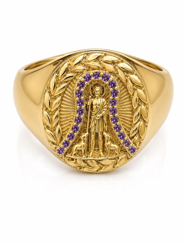 Anillo Hombre San Lazaro Borde Morado Circulo CZ 10k Rose 10k Size 11 Weight 4.1gr