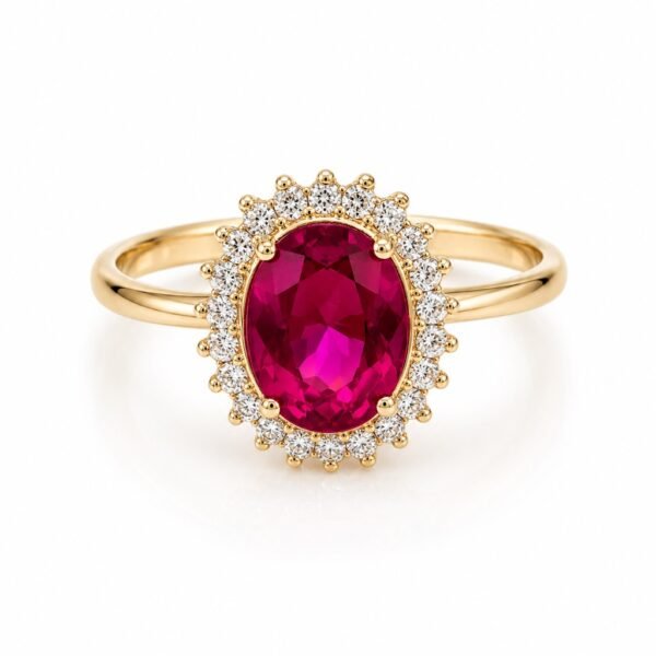 Anillo Estilo Lady Di Rojo CZ 10K Size 8 Weight 2.1gr K76648RR