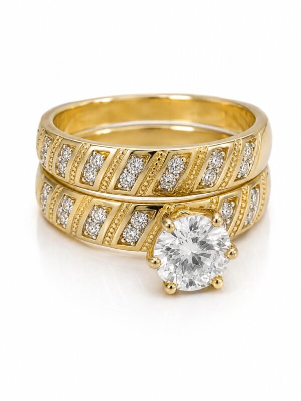 Anillo Duo Compromiso Fancy CZ 10k Size 7 Weight 3.9gr